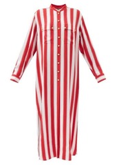 Balmain - Striped Twill Maxi Shirt Dress - Womens - Red Stripe