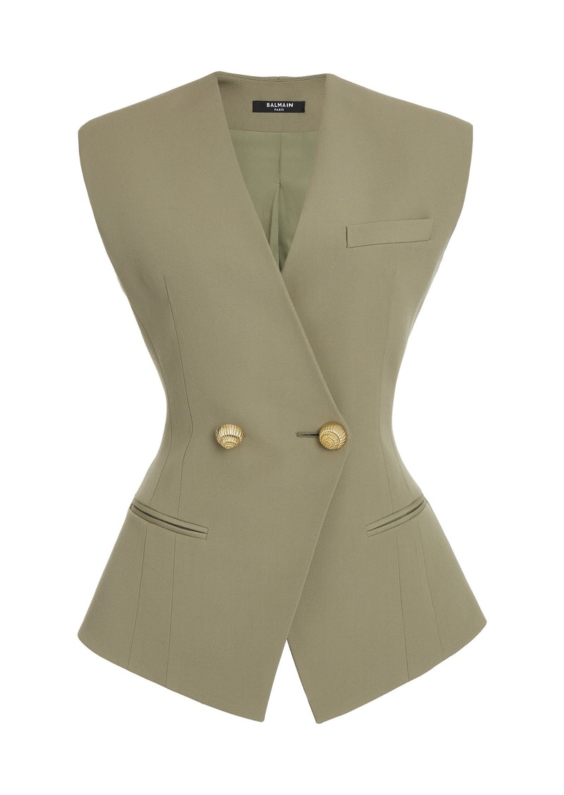 Balmain - Tailored Grain Du Poudre Wool Vest - Green - FR 36 - Moda Operandi