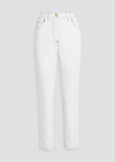 Balmain - Topstitched high-rise slim-leg jeans - White - FR 34