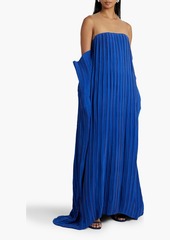 Balmain - Tulle-paneled pleated cupro gown - Blue - FR 40