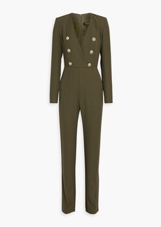 Balmain - Wrap-effect button-embellished twill jumpsuit - Green - FR 34