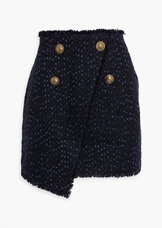 Balmain - Wrap-effect metallic bouclé-tweed mini skirt - Blue - FR 40