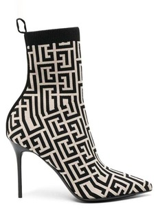 BALMAIN and Ivory Knitted Monogram Ankle Boots