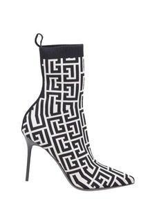 BALMAIN ANKLE BOOT IN MONOGRAM STRETCH FABRIC