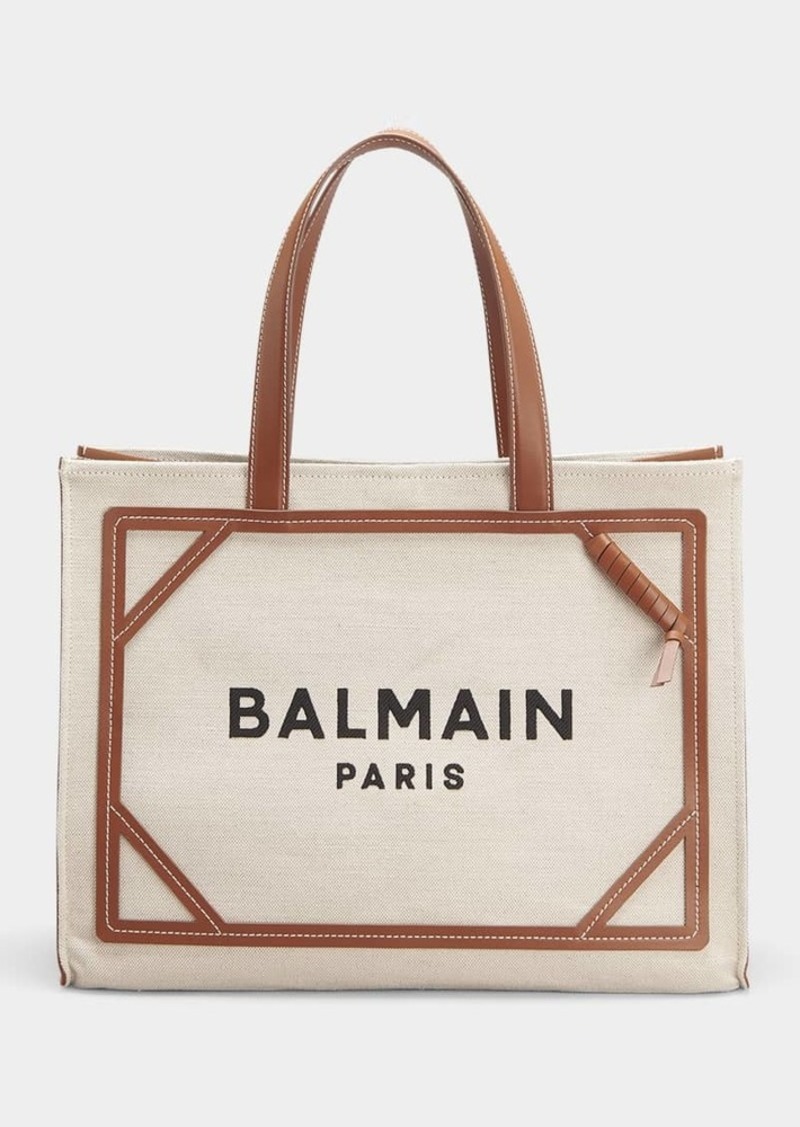 Balmain B Army Medium Shopper Tote Bag in Canvas with Leather Handles