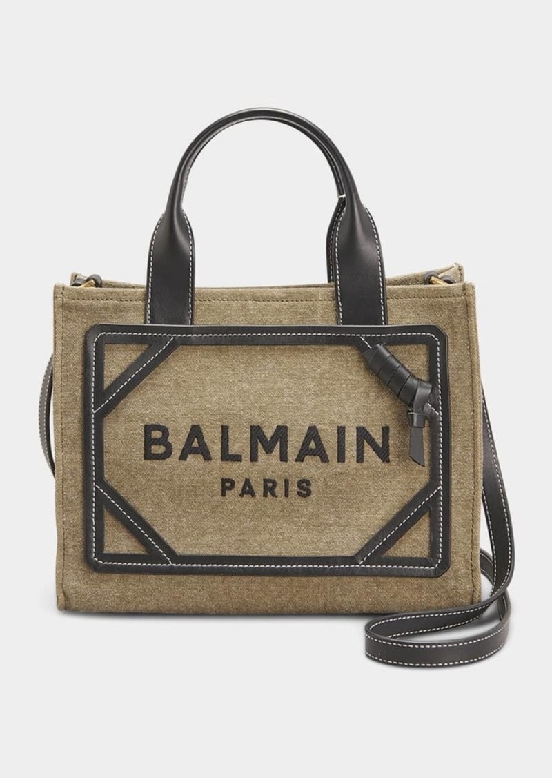 Balmain B Army Small Shopper Tote Bag in Canvas with Leather Handles