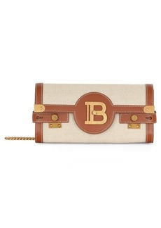 Balmain B-Buzz 23 Canvas & Leather Clutch in Gem Natural/Brown at Nordstrom