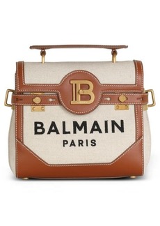 Balmain B-Buzz 23 Canvas & Leather Top Handle Bag in Gem Natural/Brown at Nordstrom