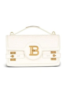 BALMAIN B-Buzz 24 Bag in Beige Grained Leather with Monogram