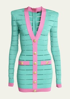 Balmain Bicolor Buttoned Body-Con Knit Mini Dress