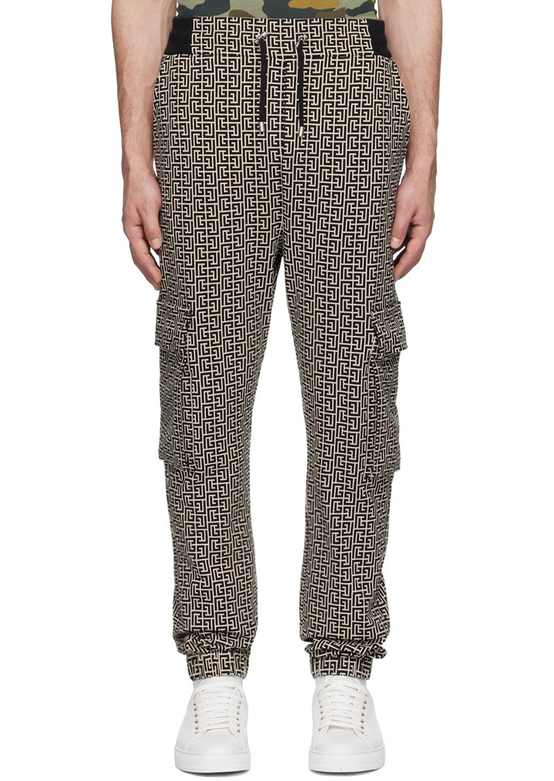 Balmain Black & Beige Monogram Sweatpants