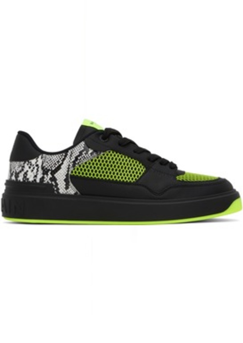 Balmain Black & Green B-Court Flip Snake-Effect Sneakers