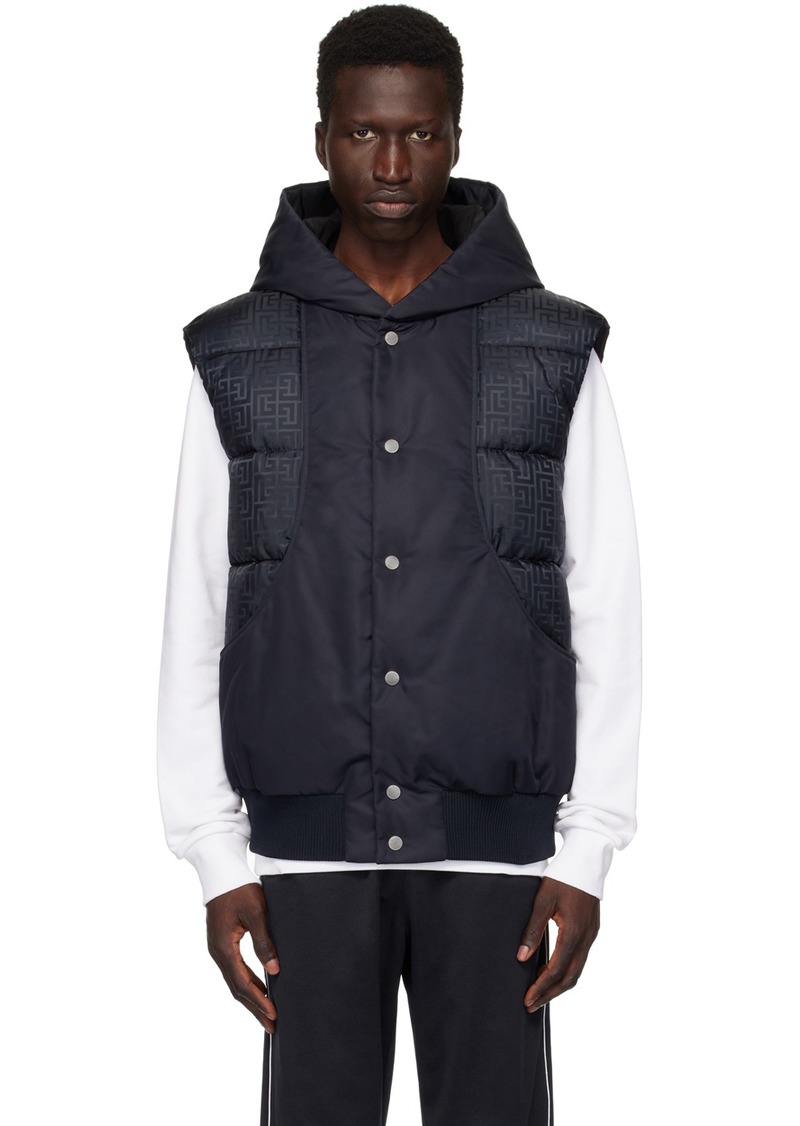 Balmain Black & Navy Monogram Puffer Vest