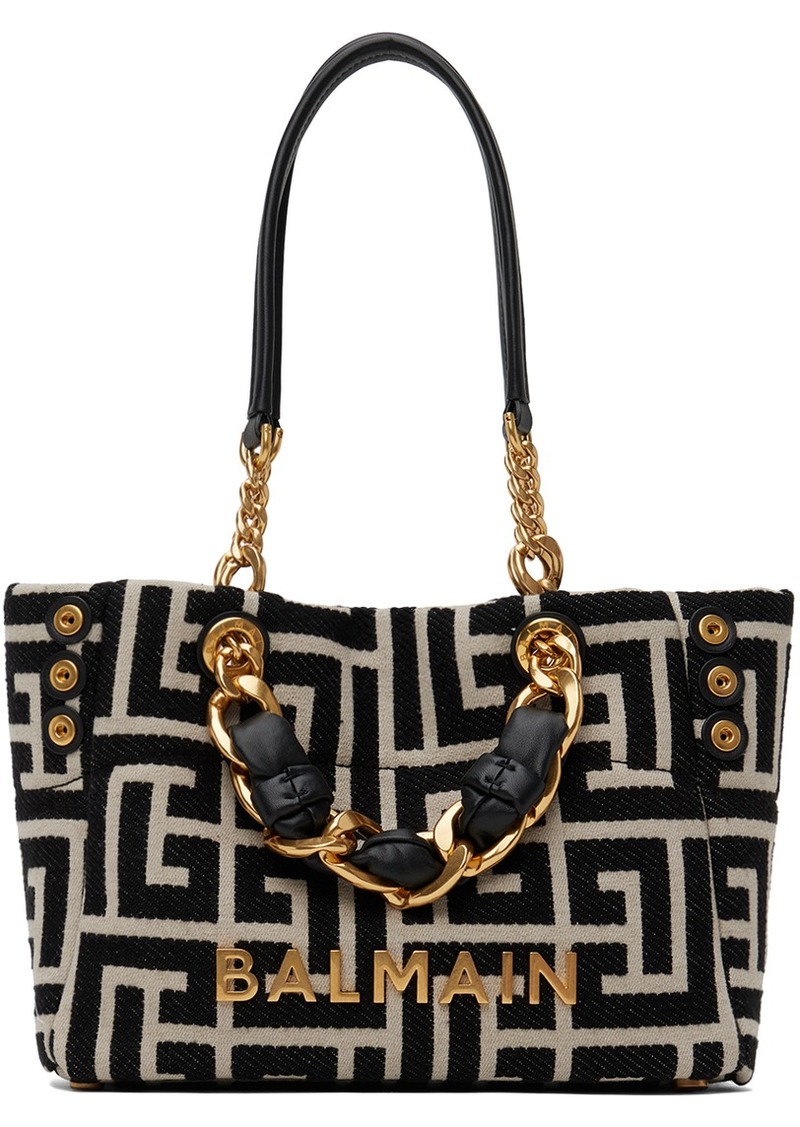 Balmain Black & Off-White Small 1945 Soft Tote