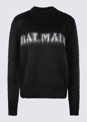 BALMAIN BLACK AND WHITE WOOL BLEND JUMPER