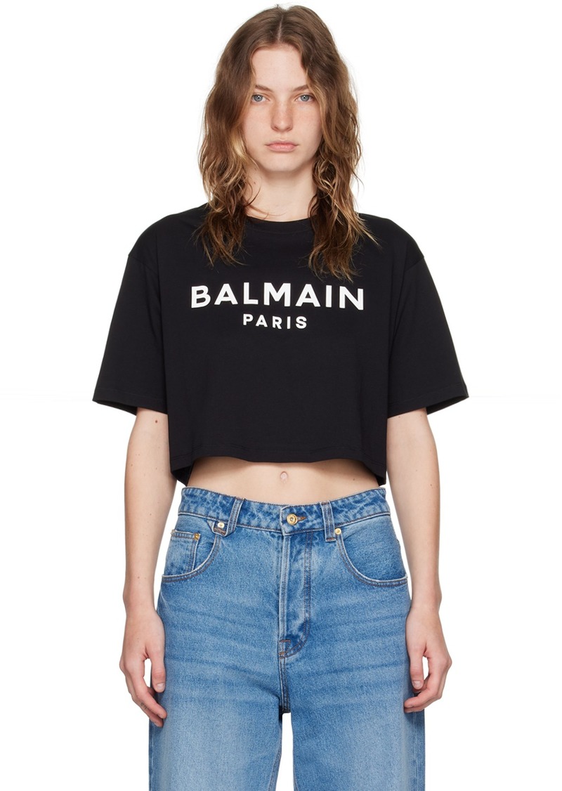 Balmain Black 'Balmain Paris' Cropped T-Shirt