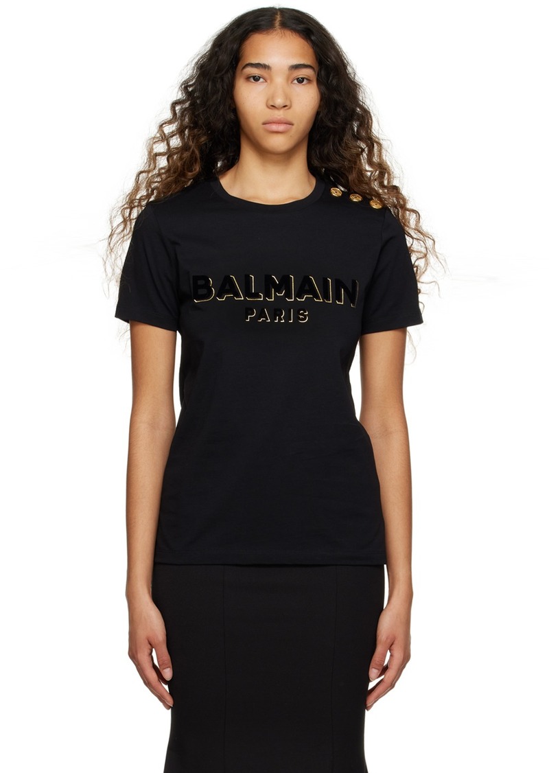 Balmain Black Flocked T-Shirt