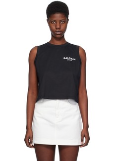 Balmain Black Flocked Tank Top