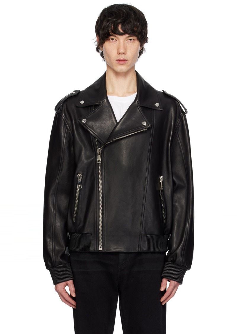 Balmain Black Leather Bomber Jacket