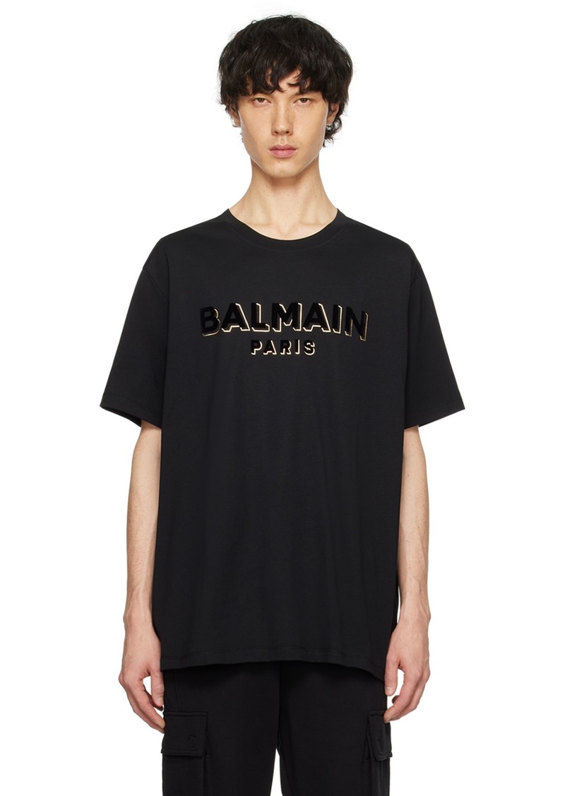 Balmain Black Metallic Flocked T-Shirt