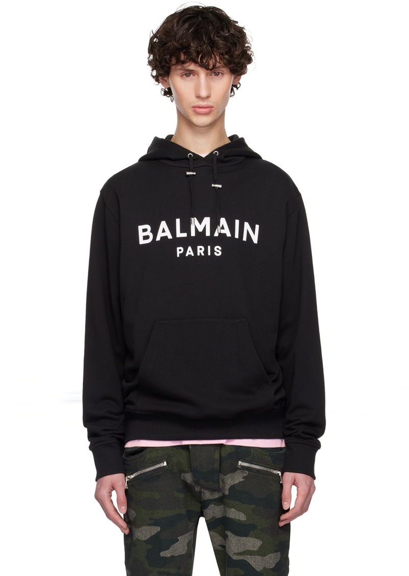 Balmain Black Printed Logo Hoodie