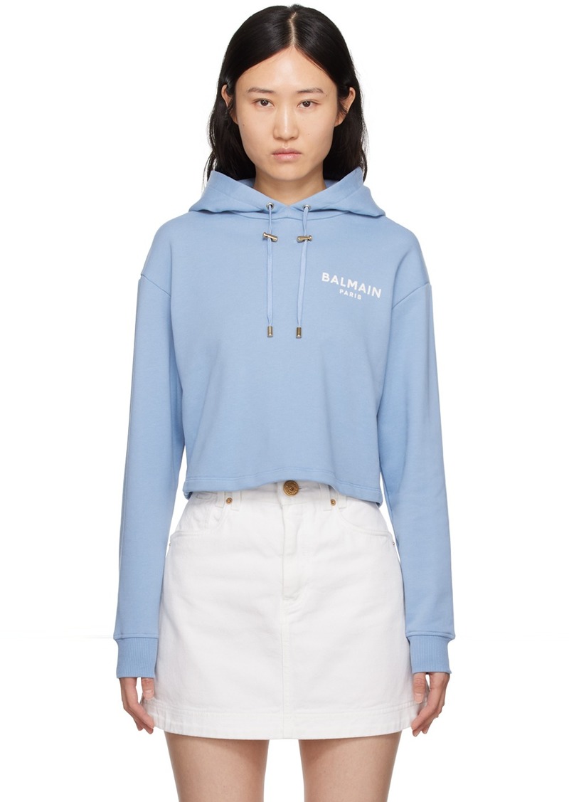 Balmain Blue Flocked Hoodie