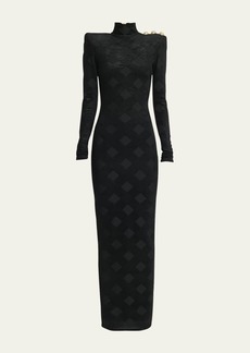 Balmain Bodycon Button-Embellished Diamond Maxi Dress