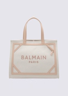 BALMAIN WHITE AND PINK LEATHER B-ARMY TOTE BAG