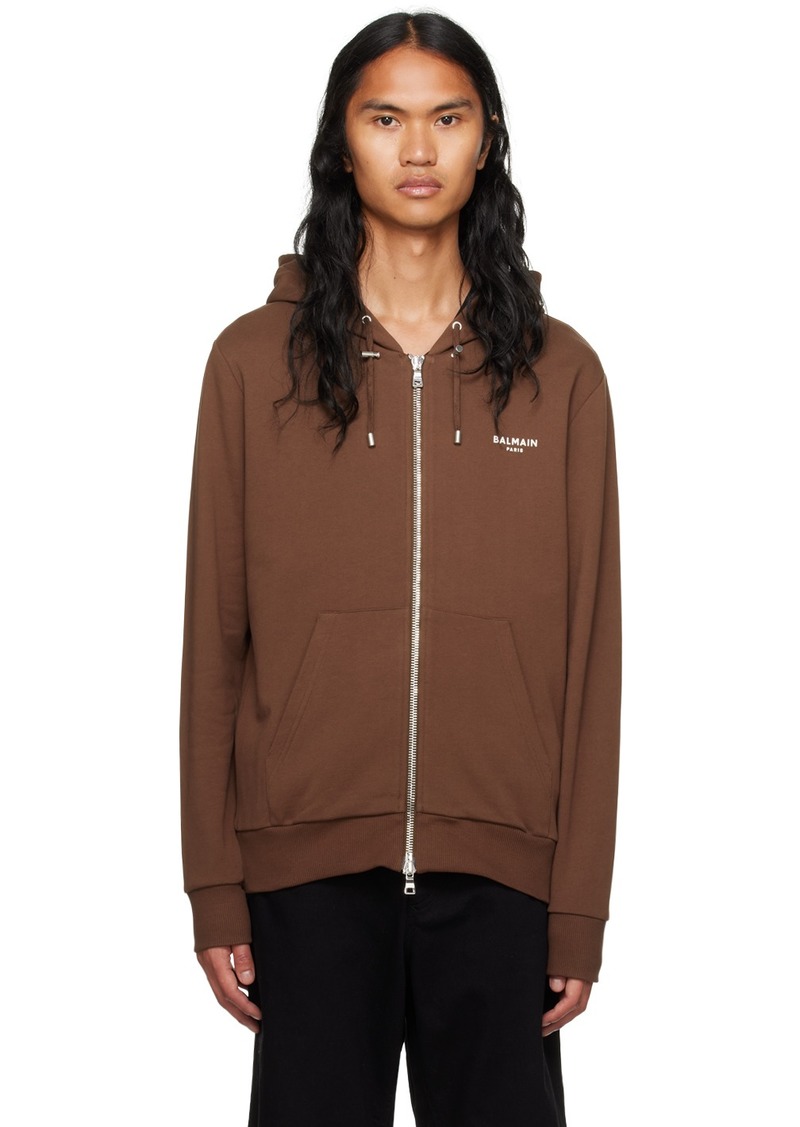 Balmain Brown Flocked Hoodie