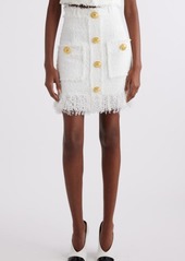 Balmain Button Detail Fringed Tweed Skirt