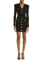 Balmain Button Embellished Rib Knit Minidress