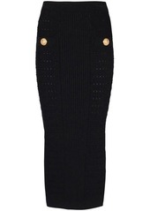 BALMAIN Button-embossed knit midi pencil skirt