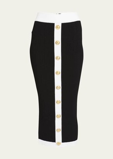 Balmain Button-Front Knit Midi Skirt