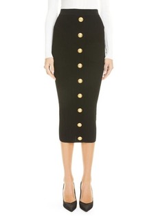 Balmain Button Front Rib Midi Skirt