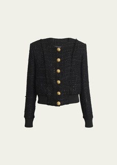 Balmain Button-Front Tweed Blouson Jacket
