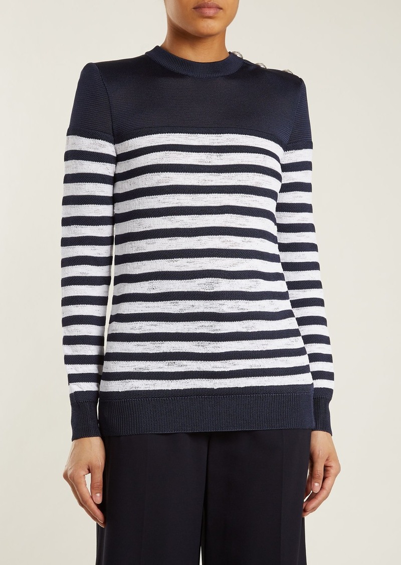 Balmain Balmain Button-shoulder crew-neck striped sweater | Sweaters