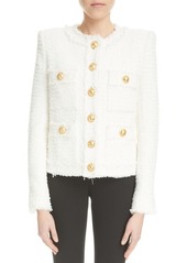 Balmain Collarless Raw Edge Tweed Jacket