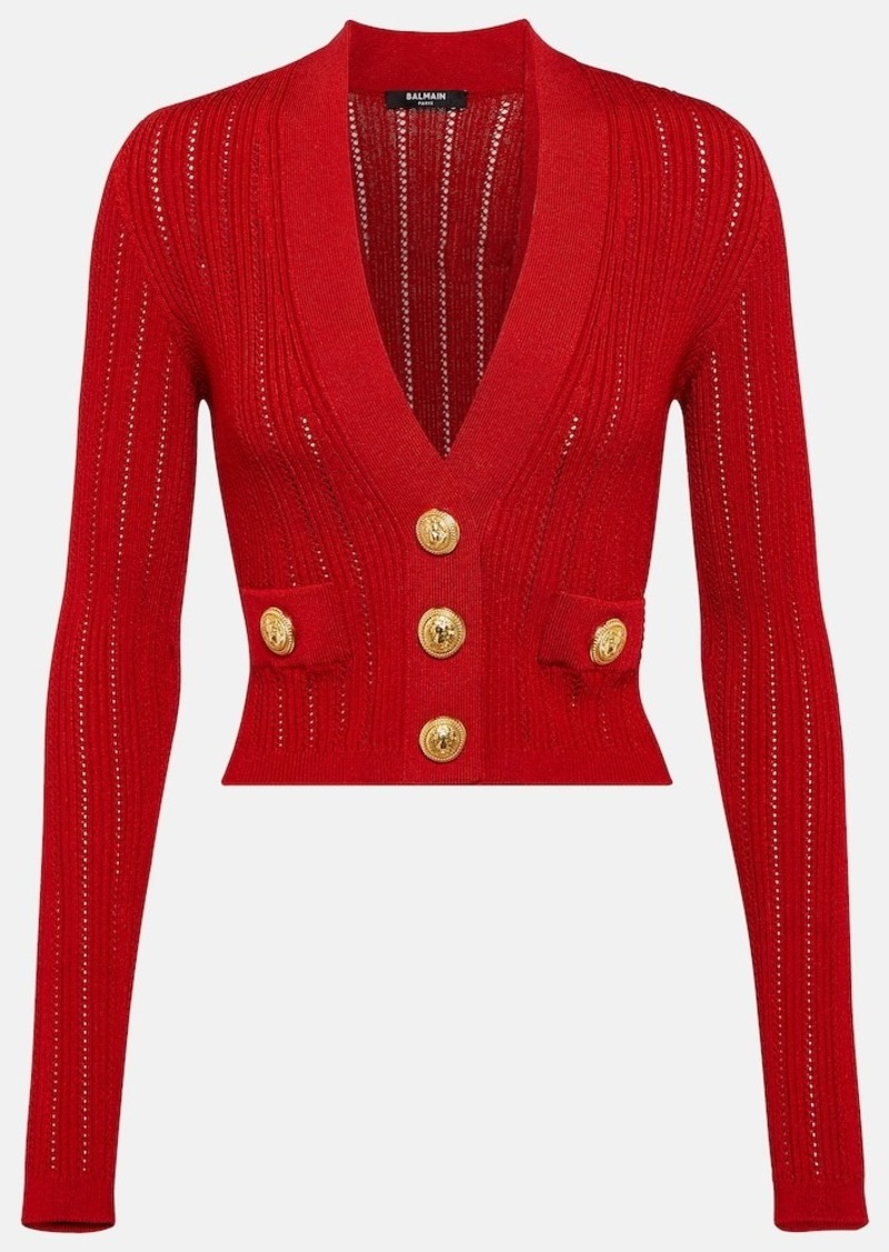 Balmain Cropped embellished knit cardigan