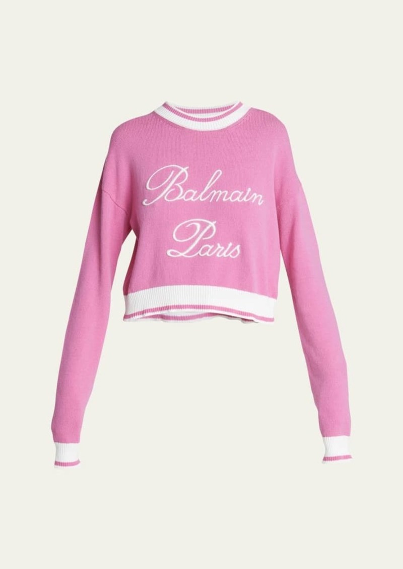 Balmain Cropped Knit Sweater with Logo Detail