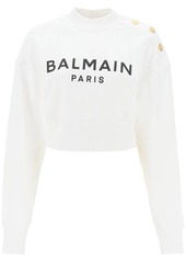 Balmain cropped sweatshirt with logo print and buttons