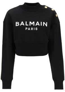 Balmain cropped sweatshirt with logo print and buttons