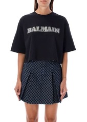 BALMAIN Cropped t-shirt logo strass