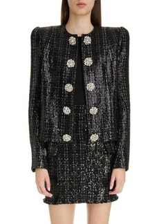 Balmain Crystal Button Sequin Tweed Jacket