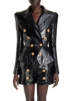 Balmain Eight-Button Croc Embossed Leather Jacket