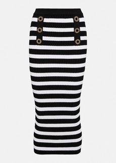 Balmain Embellished striped knit midi skirt