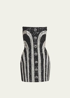 Balmain Embroidered Sequin Bustier Stripe Mini Dress