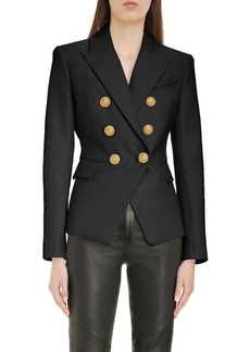 Balmain Fitted Double Breasted Leather Blazer