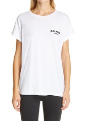 Balmain Flocked Logo Cotton T-Shirt in Blanc/Noir at Nordstrom