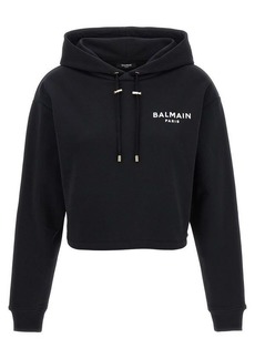 BALMAIN Flocked logo cropped hoodie