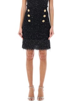 BALMAIN Fringed lurex tweed skirt
